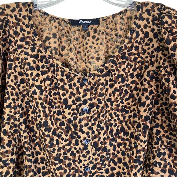 Madewell Balloon-Sleeve Button-Up Top in Painted Leopard Lightweight Sz S - Picture 3 of 16